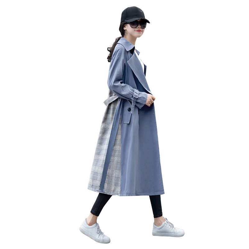 丝柏舍2019秋女韩版时尚通勤气质翻领长袖格子风衣S93B4195F