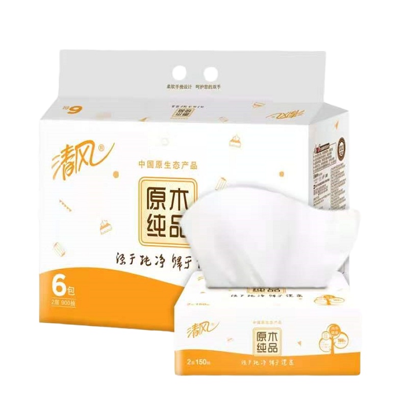 清风原木抽纸6包家用餐巾纸面巾