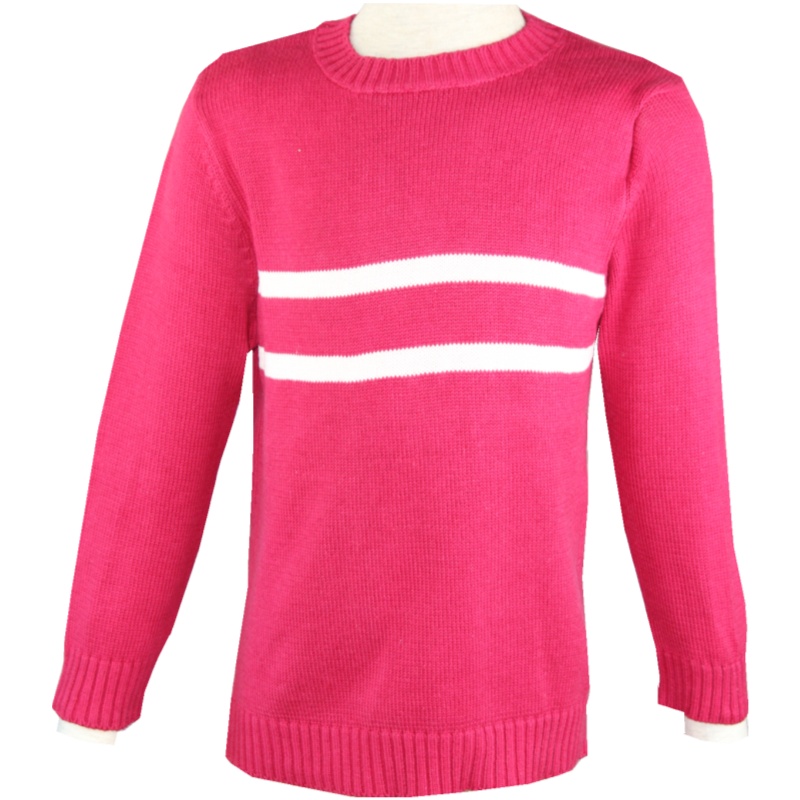 AITYAKU日本婴童服装学生间条线衣罗纹袖口毛衣9my女童针织羊毛衫小中大童上衣经典圆领设计