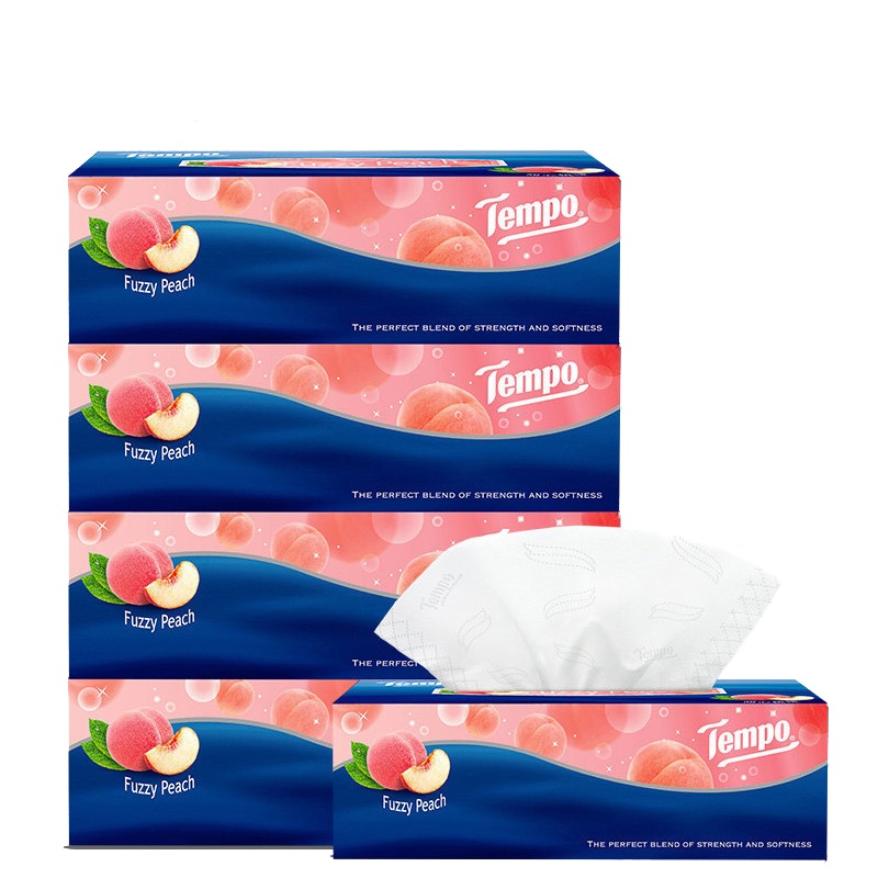 Tempo/得宝 抽纸 3层90抽盒装*4盒(甜心桃味) 面巾纸餐巾纸卫生抽纸巾