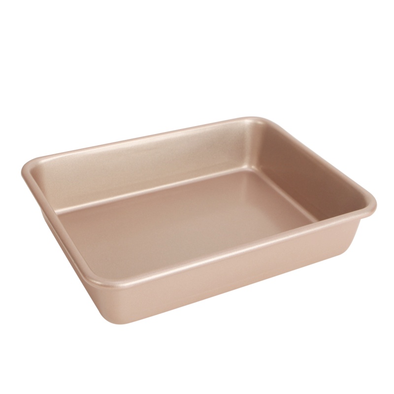 学厨 9寸长方形蛋糕烤盘模具 22*17*4.6cm 香槟金色不粘月饼面包饼干曲奇蛋挞家用烤箱烘焙模具 WK9444