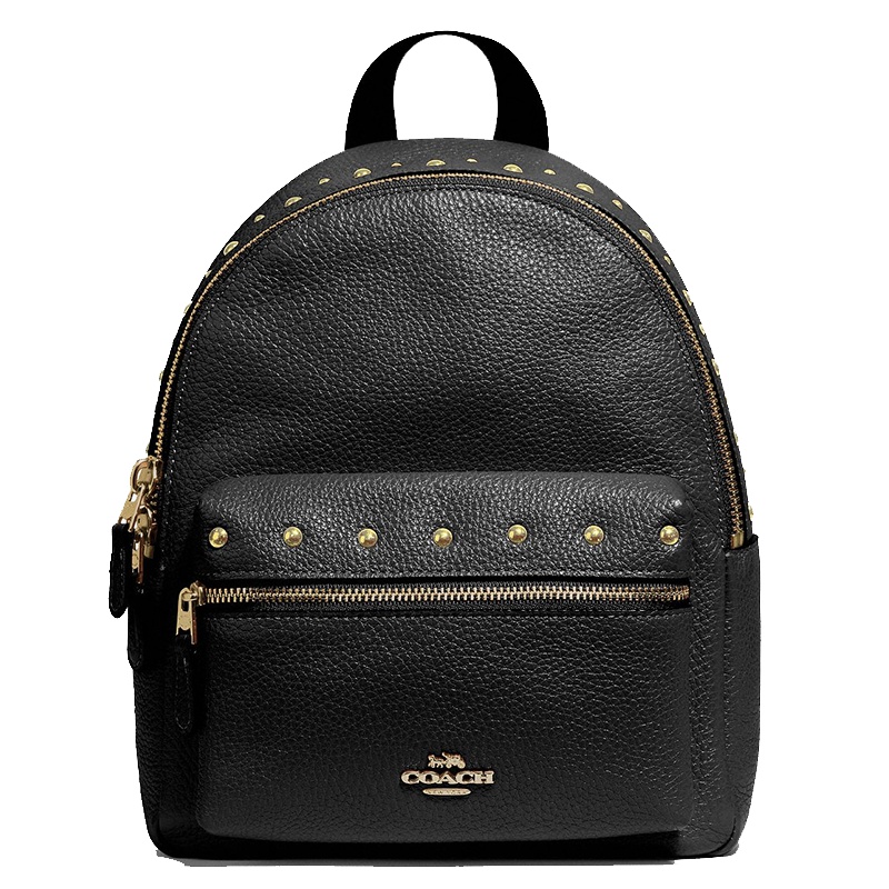 [直营]蔻驰(COACH)Charlie 真皮 铆钉款 拉链迷你双肩包背包双肩背包 女包