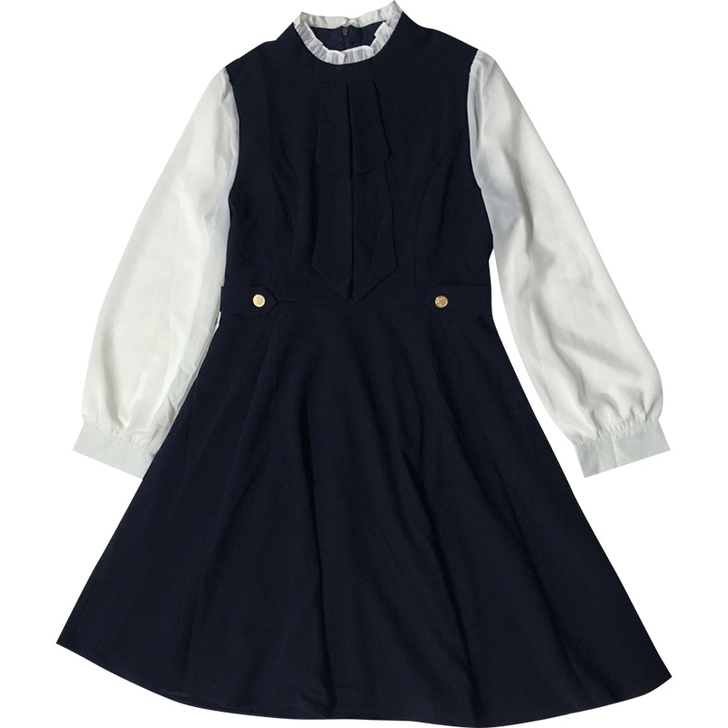 雅鹿新款长袖清新气质收腰雪纺女装连衣裙2202Q82005