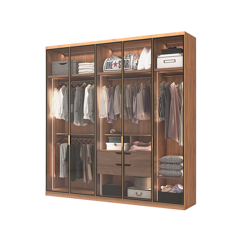 诗尼曼全屋定制卧室衣柜整体家具走入式衣柜玻璃门轻奢衣帽间定做
