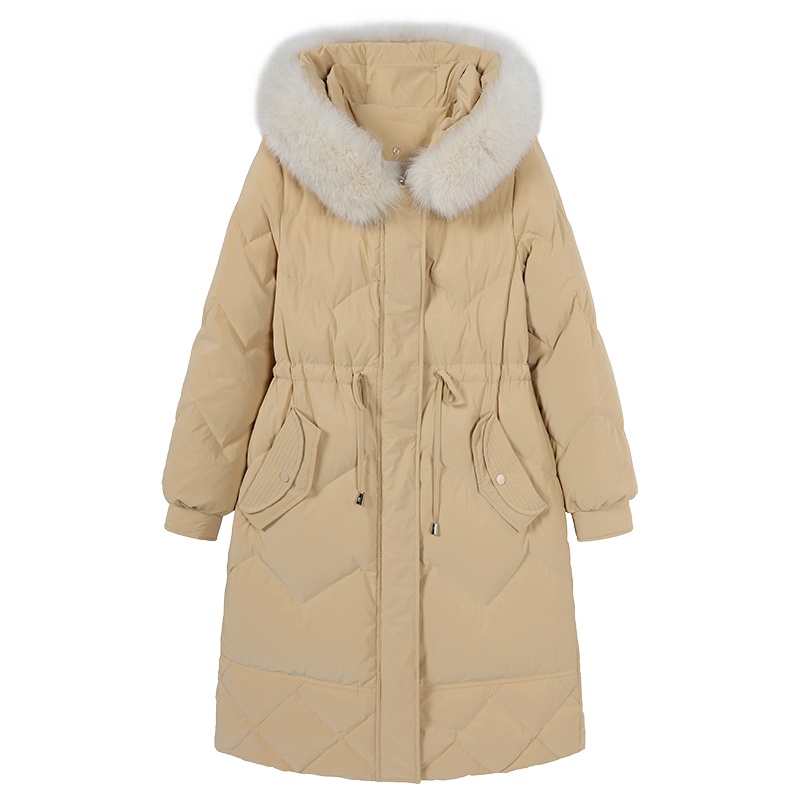 马克华菲女装2019新款冬季韩版时尚中长款收腰羽绒服女大毛领加厚