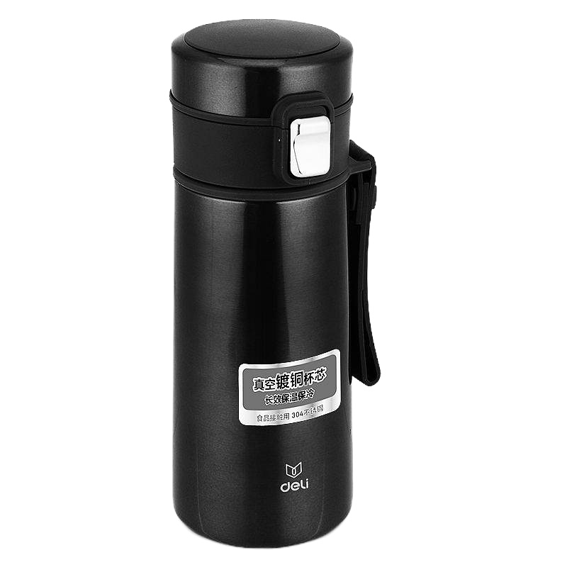 得力6144保温杯(白色)360ml304不锈钢锁扣大容量水杯 简约水杯 便携户外杯子 办公水杯 安全卫生 保温杯