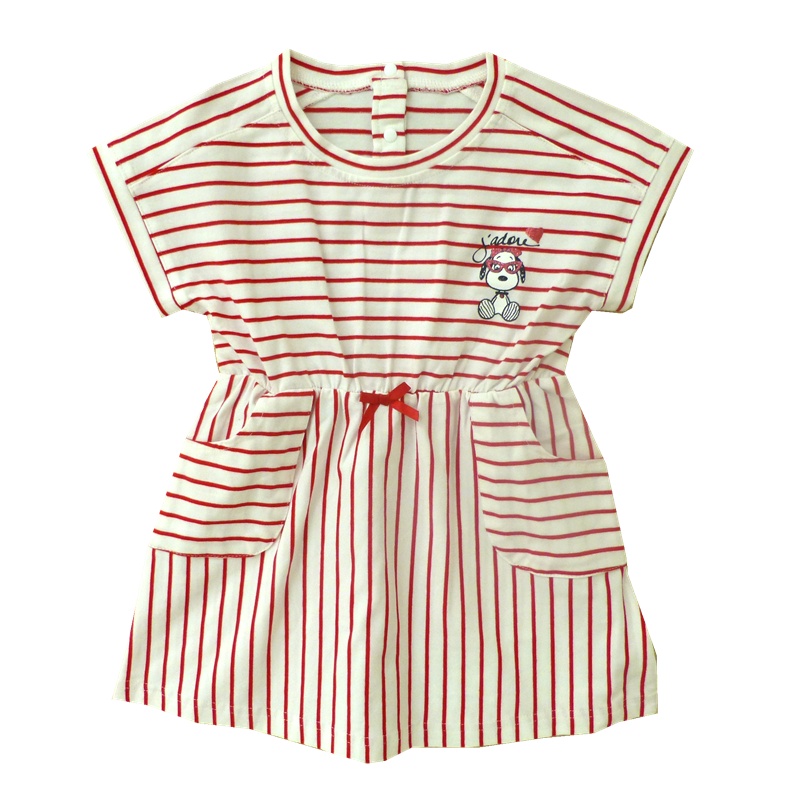 (SNOOPY)史努比正品儿童裙子2-12岁女童红白条学院风短袖连衣裙夏装纯棉黑白条纹时尚洋气A字短袖裙90-140cm