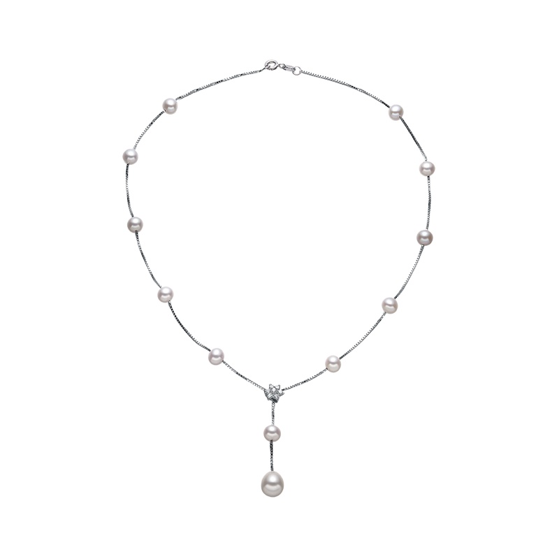 京润珍珠 简爱 S925银满天星 白色淡水珍珠项链 细微瑕/圆形 送女友 珠宝宠自己送妈妈