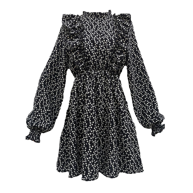 拉夏贝尔Laetia2021春装新款女装时尚木耳边高腰显瘦百搭碎花裙子