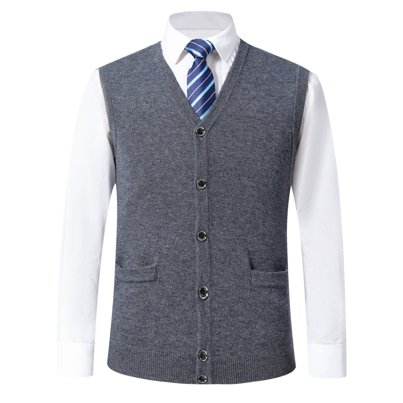 恒源祥男士羊毛马甲秋冬款男装开衫无袖坎肩针毛衣马甲背心