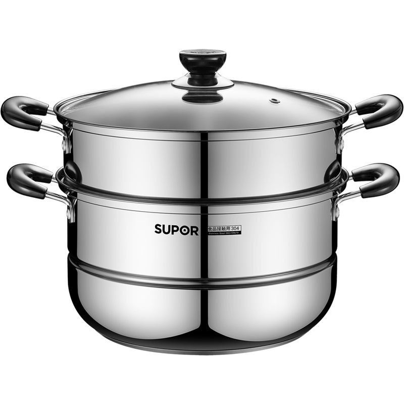 苏泊尔蒸锅304不锈钢家用26cm双层蒸格多层加厚锅底电磁炉煤气通用蒸鱼蒸笼EZ26BS05