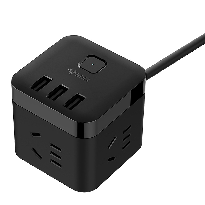 公牛(BULL)GN-U303H三位+3USB全长1.5米黑色智能魔方总控开关带保护门插座/接线板/排插/拖线板/插排