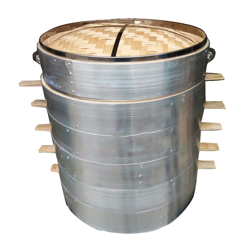 竹制蒸笼家用大蒸笼铝合金加厚不锈钢竹笼屉包子馒头商用直径52cm