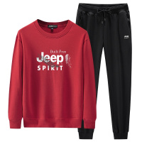 JEEP SPIRIT吉普2022春秋新款休闲运动套装男士圆领T恤松紧腰长裤2件套舒适棉跑步服