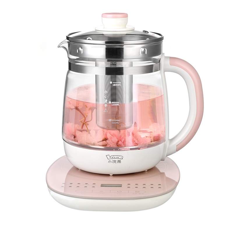 小浣熊 养生壶 H6 1.8L大容量 高硼硅玻璃 304发热盘烧水壶 全自动多功能家用玻璃养生办公室小型茶壶煮茶器