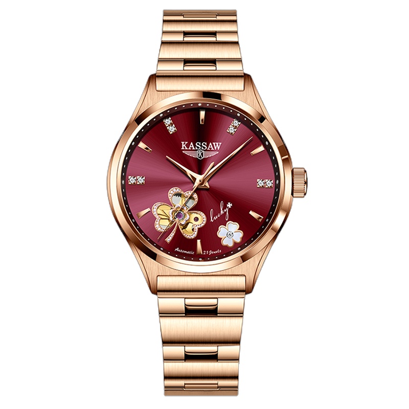 卡梭(KASSAW)手表女自动机械表真钻镂空时尚潮流防水新款四叶䓍女士表K820L