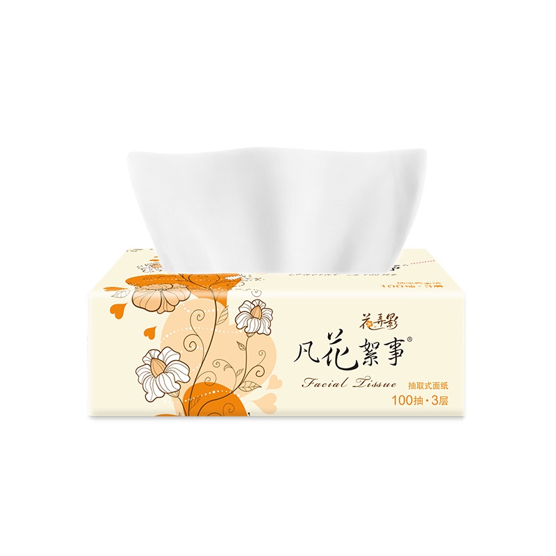 花弄影抽纸100抽3层单包面巾纸实惠装家用卫生纸巾餐巾纸软抽