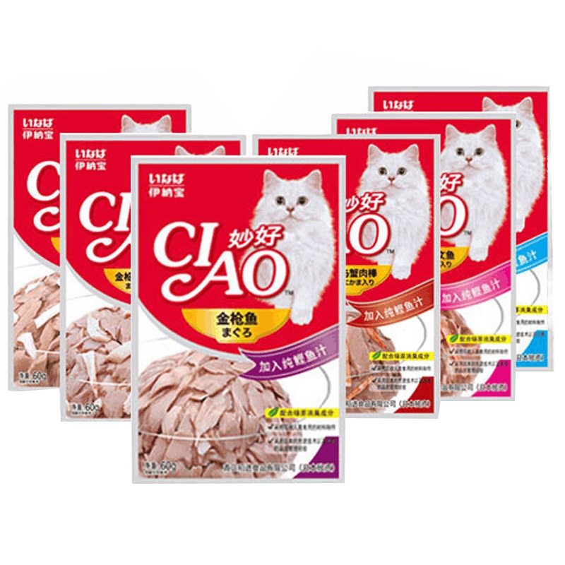 伊纳宝妙好妙鲜包6种口味混合装60g*12包 猫零食肉粒包鲜封包金枪鱼多口味12袋组合猫主粮猫湿粮