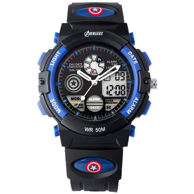 迪士尼(Disney)漫威复仇者联盟美国队长儿童手表男孩男童中小学生多功能运动闹钟游泳防水电子表