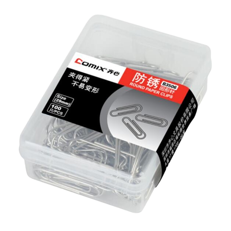 齐心(Comix) 3#29mm镀镍回形针 曲别针 100枚/盒 B3506
