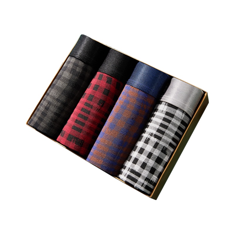 七匹狼 4条装竹浆纤维印花时尚舒适透气男式平脚裤男士内裤