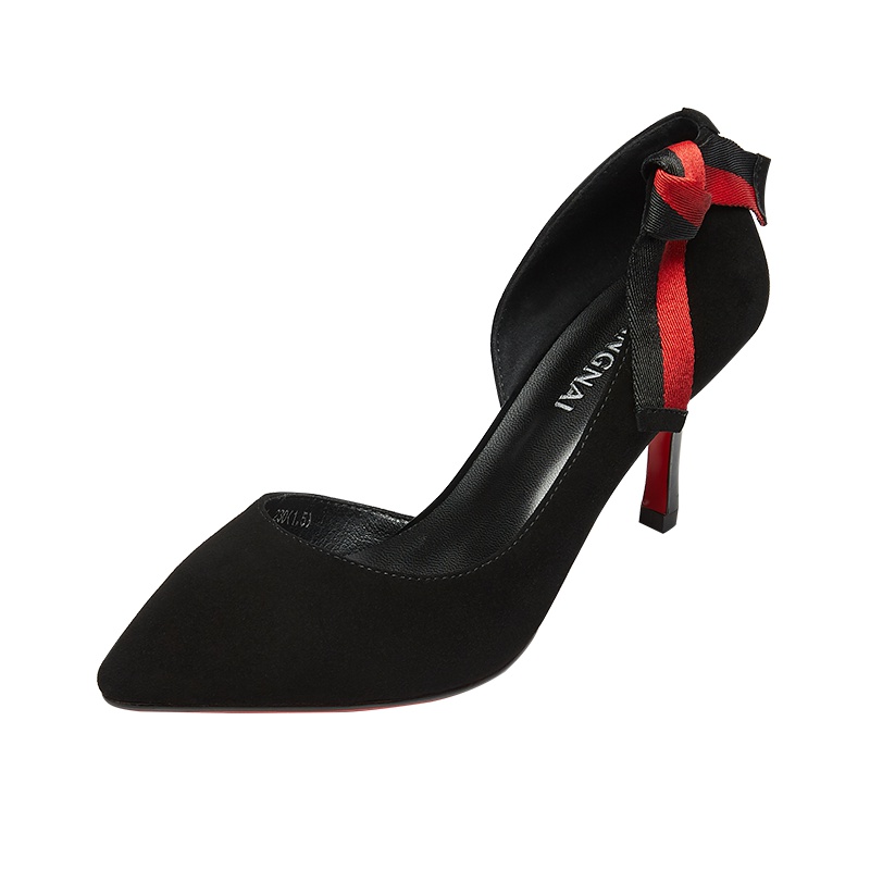 康奈女鞋 拼色套脚尖头韩版细跟时装凉鞋女气质优雅通勤高跟鞋15484004