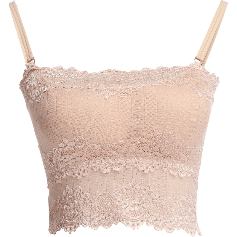 欧昵雪内搭抹胸式蕾丝吊带小背心打底防走光无钢圈裹胸女夏带胸垫