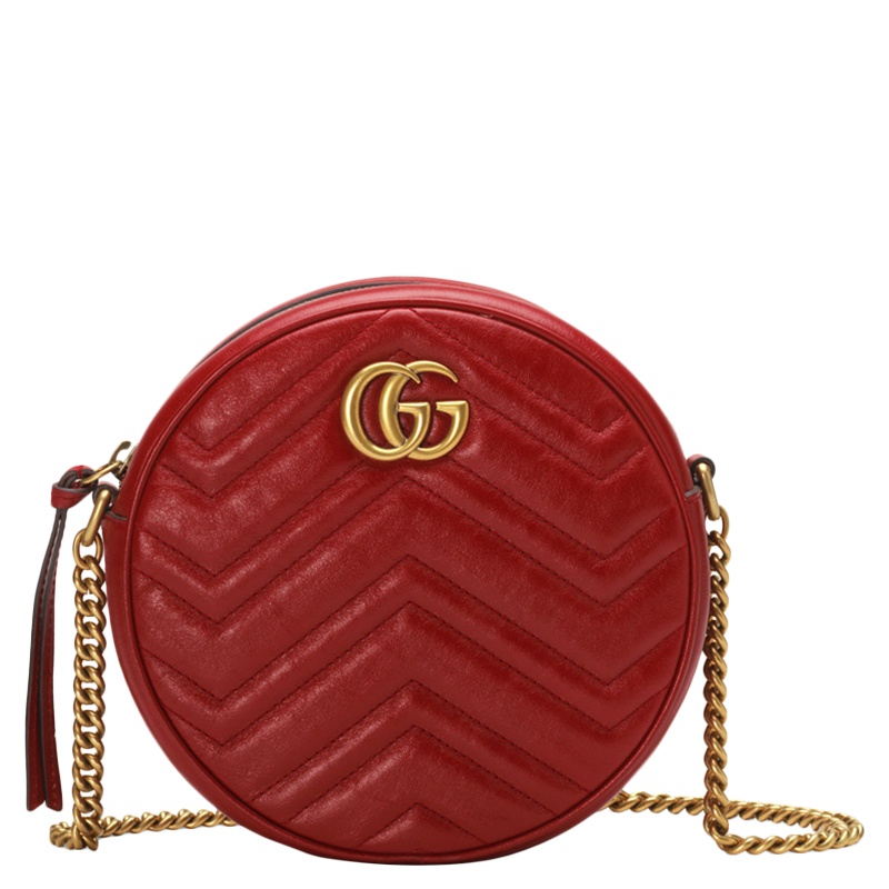 [直营]古驰(GUCCI) GG Marmont系列 真皮小圆饼女士拉链开合斜挎包单肩包 女包