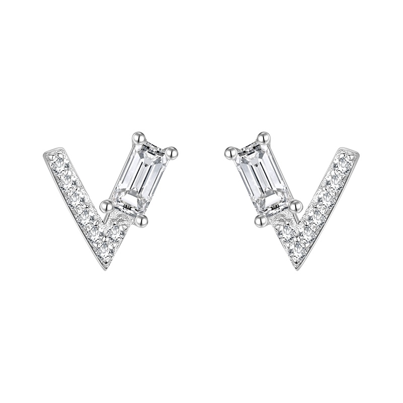 DTOTO 简约V字型耳环时尚镶锆百搭休闲个性银耳饰耳钉
