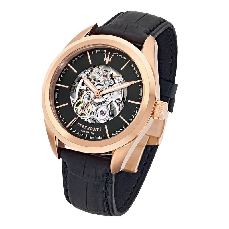 玛莎拉蒂MASERATI 机械表全自动时尚镂空玫瑰金防水男表腕表 R8821112001