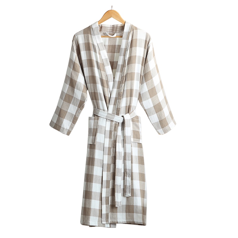 竹一百 纯棉纱布浴袍吸水浴衣长款情侣通用双层薄睡袍汗蒸服