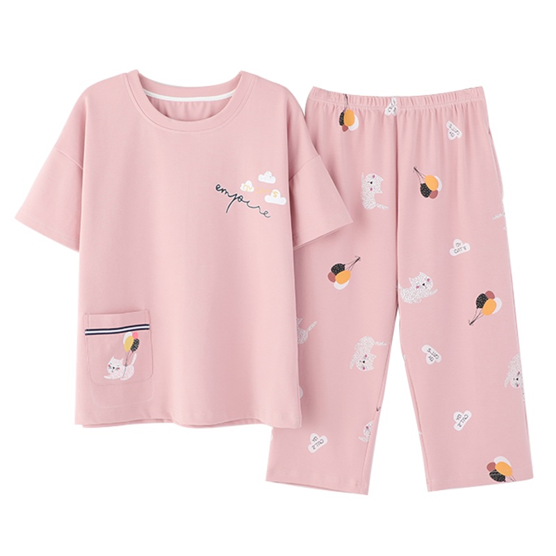 浪莎睡衣女款夏季套装新款夏天纯棉短袖可爱网红休闲家居服可外穿