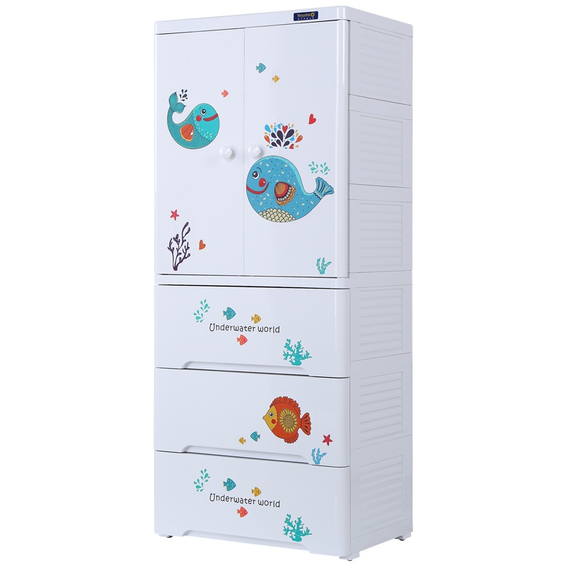 [58cm挂衣隔层两用]也雅收纳柜儿童衣柜宝宝储物柜玩具收纳整理柜组合柜 大鱼萌萌6层 隔层挂衣通用