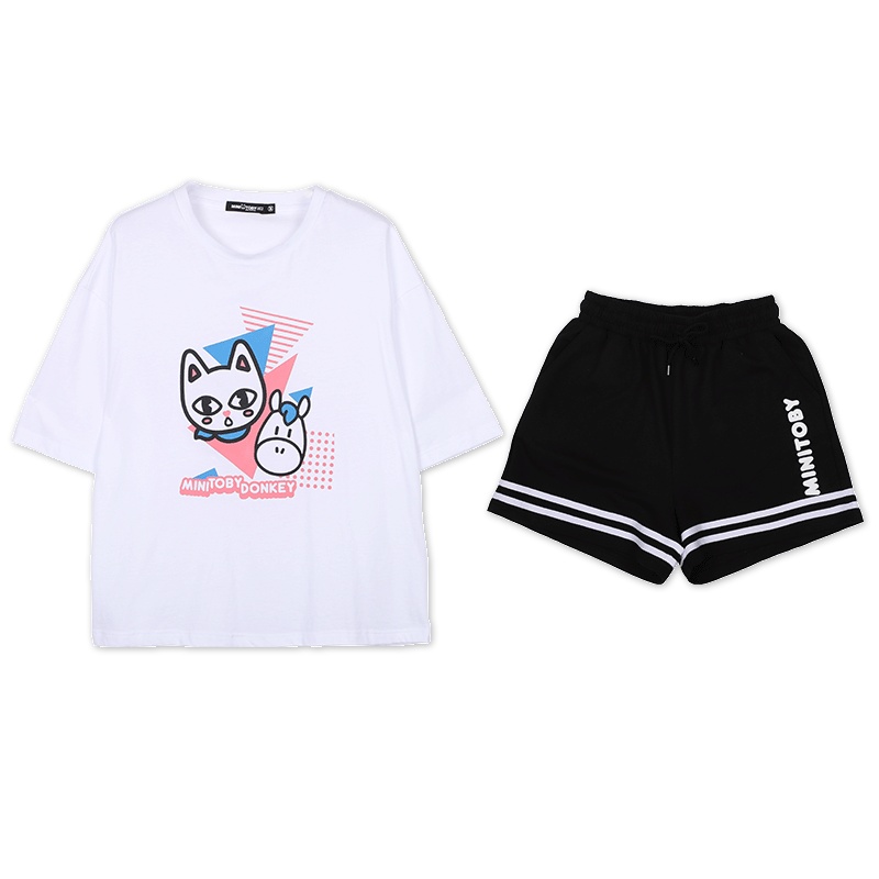 a02新款2020夏季休闲卡通印花T恤短裤运动套装女潮DTV2D0591OG