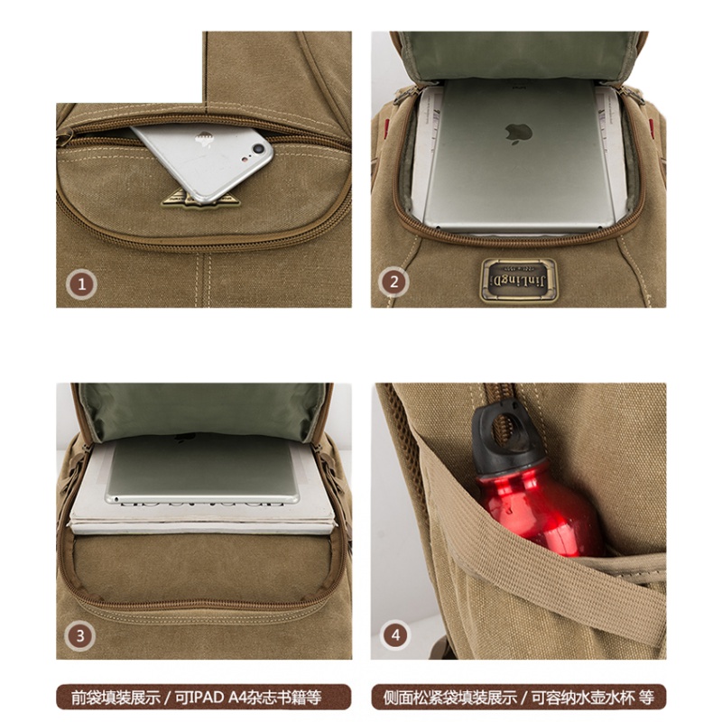 超大容量70升加厚帆布双肩包男士背包复古时尚旅行包旅游登山包袋NEW LAKE 卡其中号523#