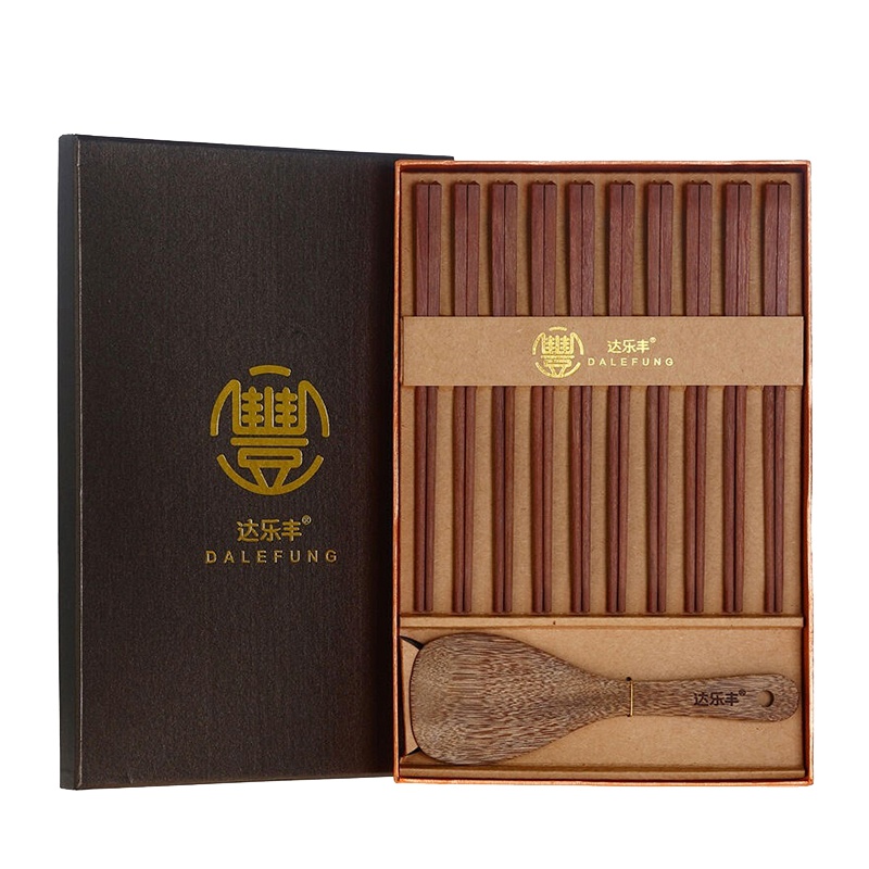 达乐丰 木质红檀中华筷饭勺礼盒套装 10双装送礼家用木筷 无漆无蜡筷子实木筷子 原木筷家用筷子 一次性使用(否)