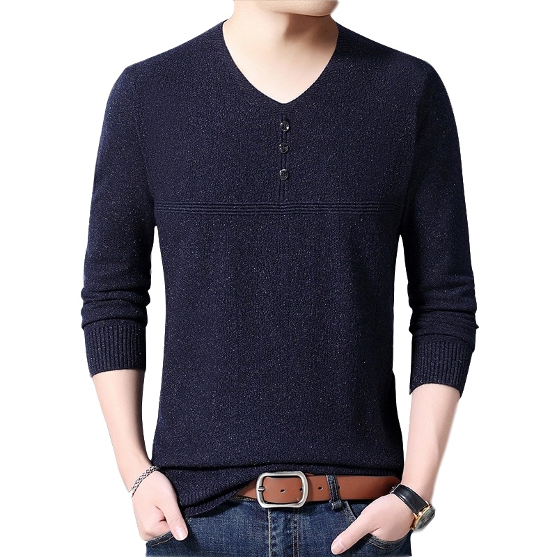 卡帝乐鳄鱼男士v领薄款毛衣羊毛衫秋季中青年长袖套头针织打底衫BDK607T