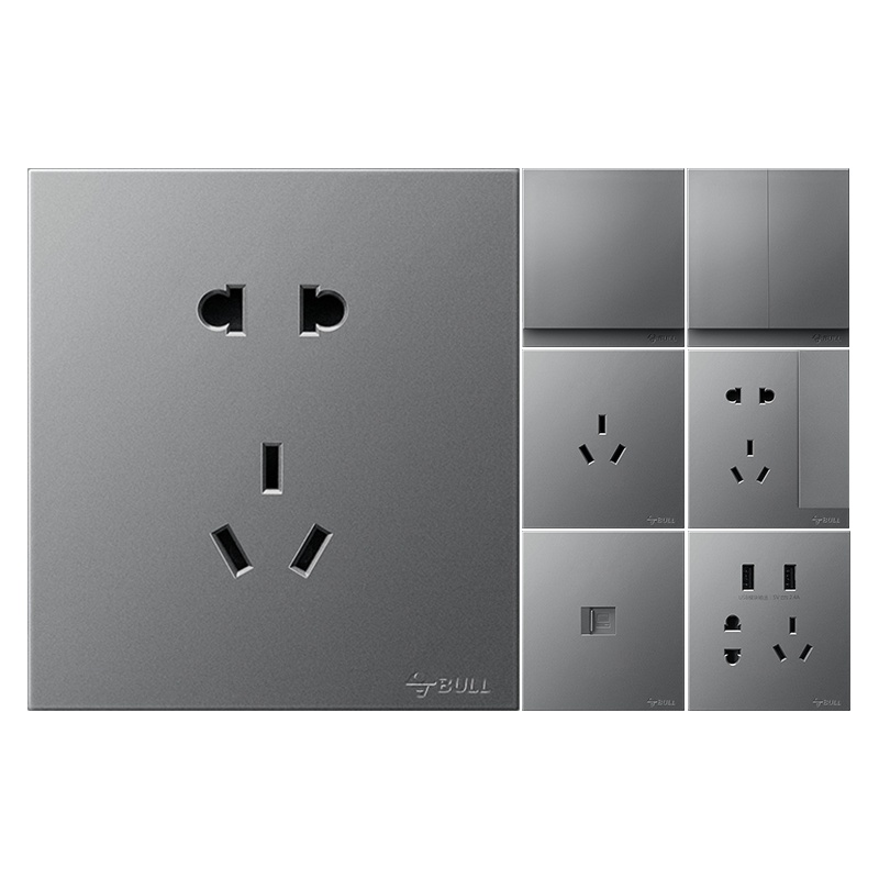 公牛开关电源插座86型暗装五孔空调插座16a开关面板带usb家用多孔G27钛金灰