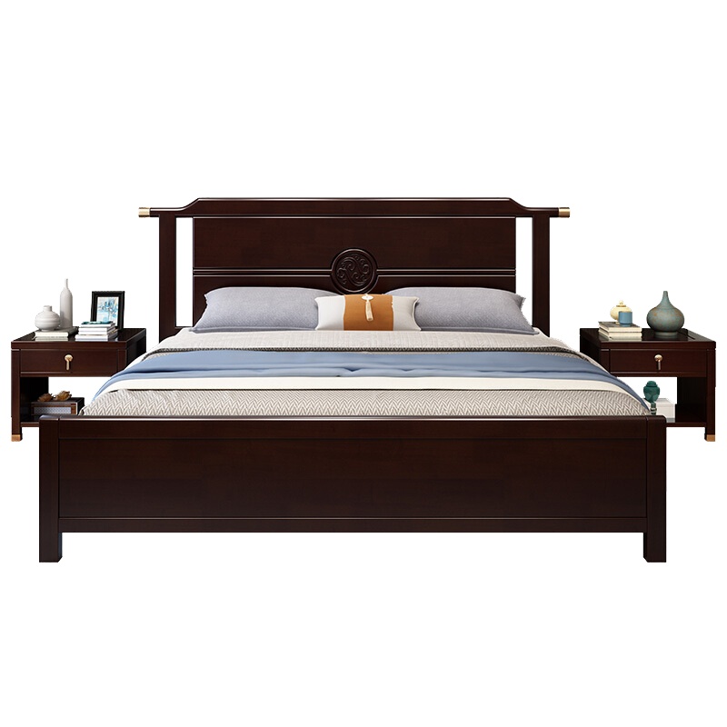 实木床 双人床现代简约主卧婚床1.5米中式高箱储物床经济型