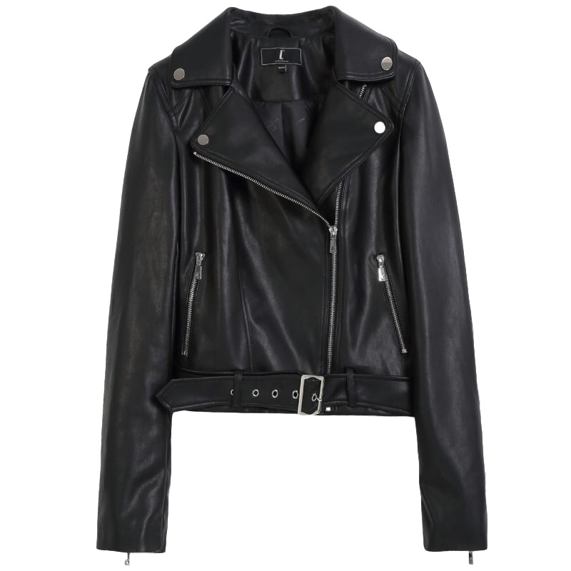 拉夏贝尔小个子短款上衣外套新款女装时尚修身机车衣皮衣