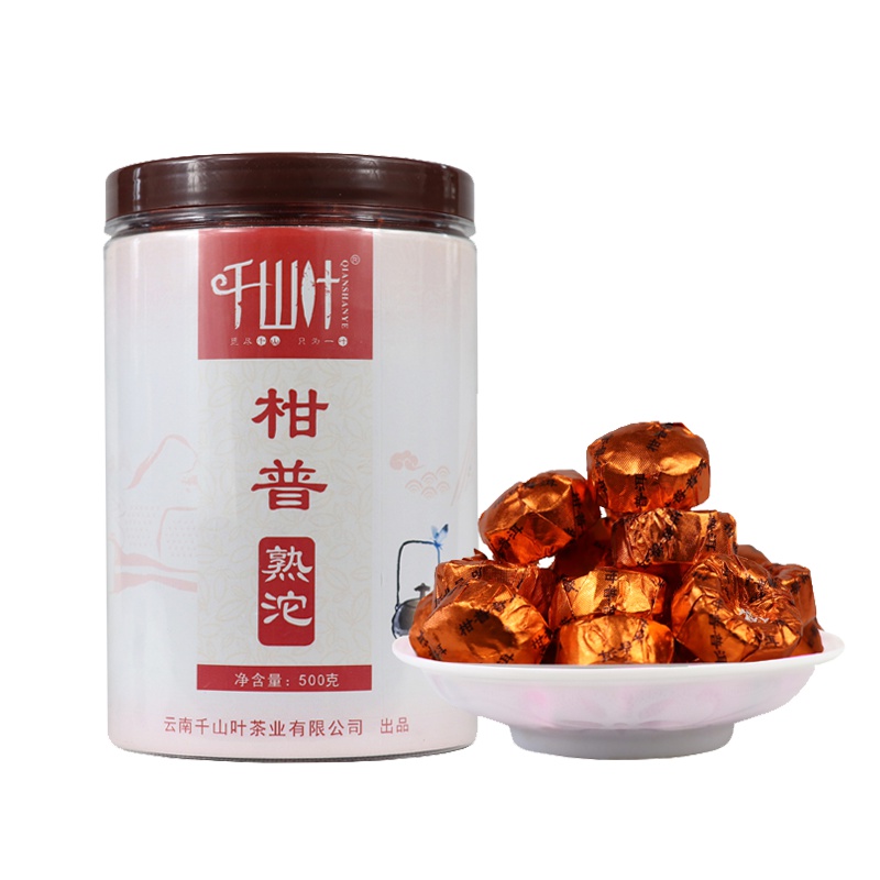 柑普普洱茶熟茶小沱茶 云南沱茶普洱熟茶 千山叶 500克/罐 云南茶叶 普洱熟茶 迷你小沱茶 柑橘味 陈皮普洱 茶窝茶叶