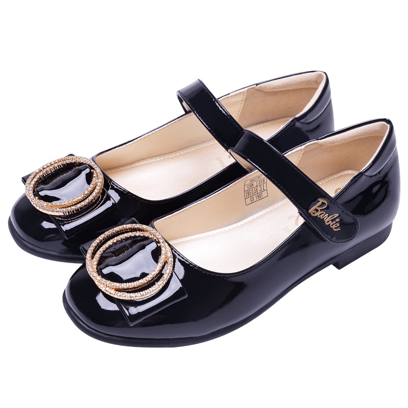 芭比童鞋2019秋新款洋气宴会中大童平底英伦小公主黑色软底皮鞋女