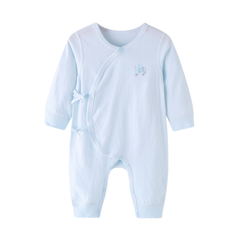 安笛贝乐童装婴幼儿爬服新生儿连体衣偏襟系带哈衣粉黄蓝59cm