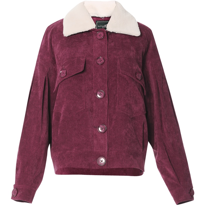 OUNIXUE欧昵雪 | 秋冬季港味小个子工装短外套单排扣翻领宽松短款灯芯绒外套女