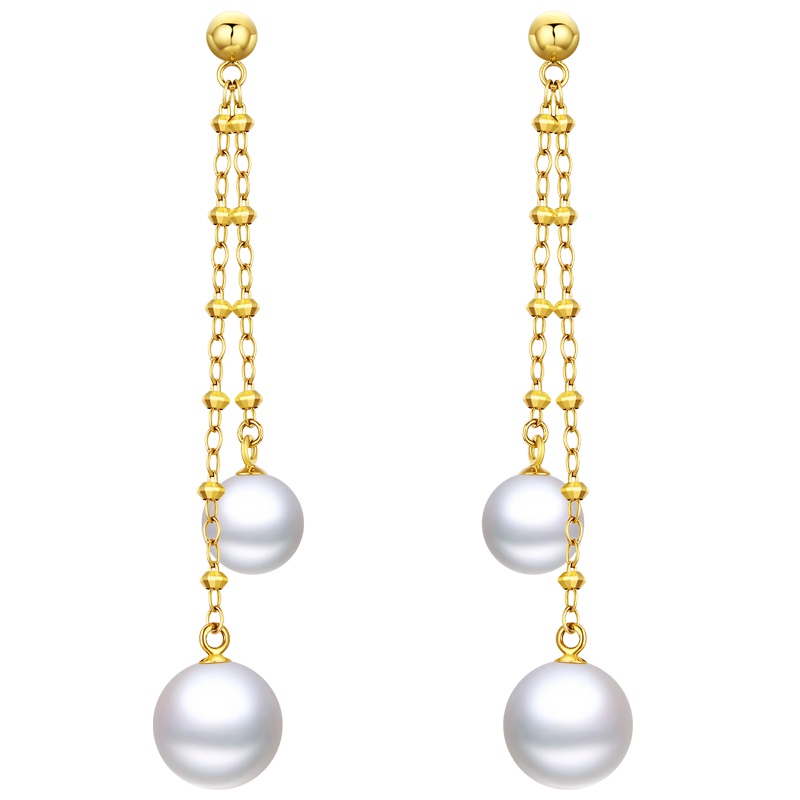 佰色传情(BRIR) 正圆强光18K淡水珍珠耳饰耳环