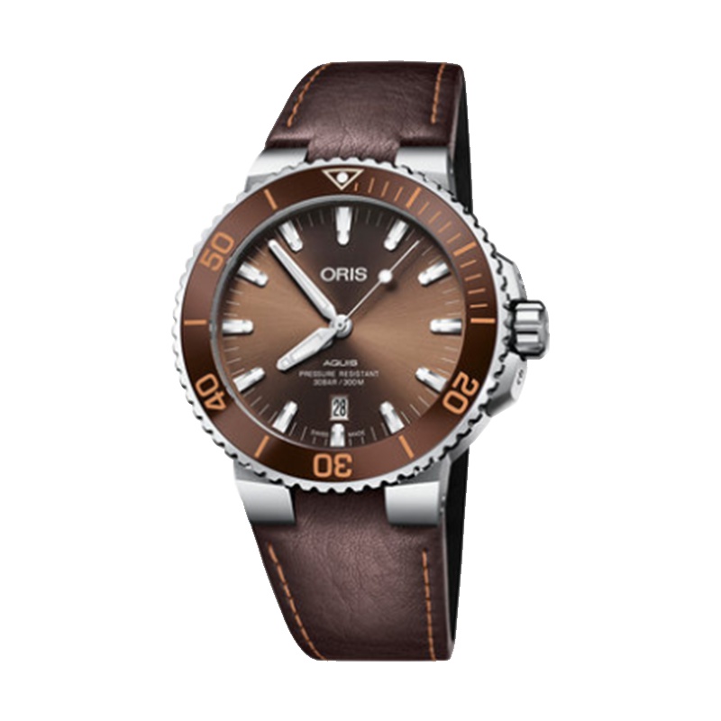 ORIS豪利时瑞士手表潜水系列AQUIS DATE棕盘皮带日历自动机械男表73377304152LS