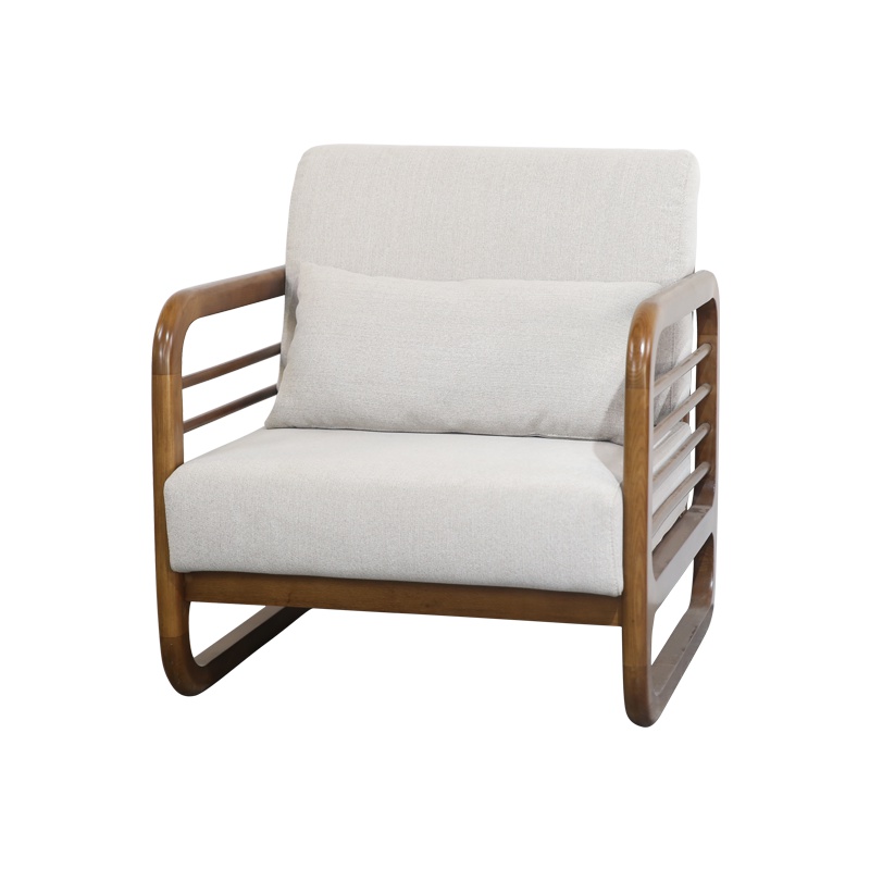 HiBoss实木布艺沙发单人小户型现代中式客厅接待会客办公沙发