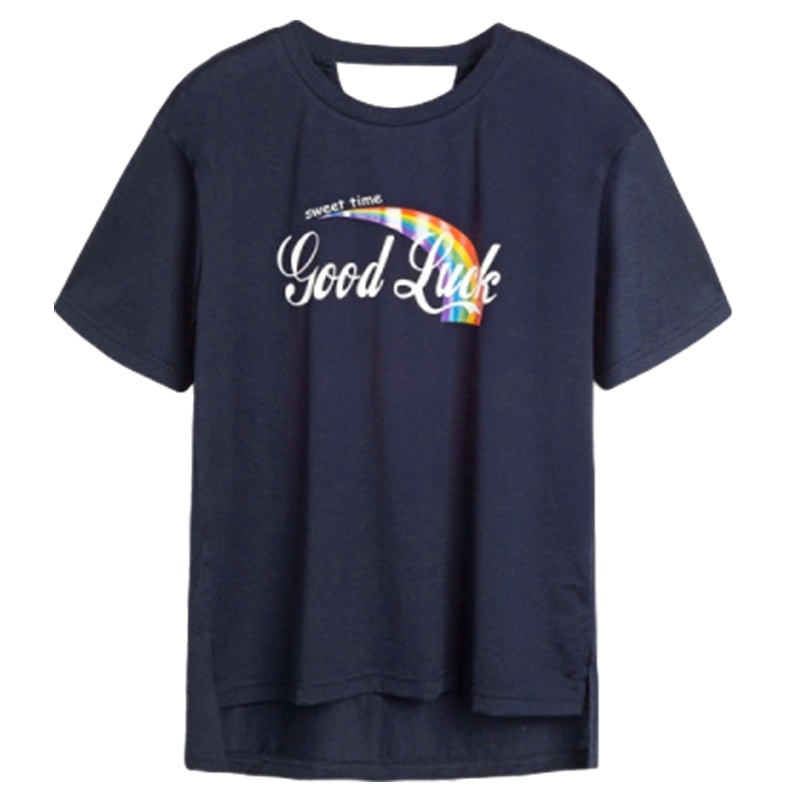 拉夏贝尔夏新款韩版chic短袖女装小彩虹印花T恤休闲