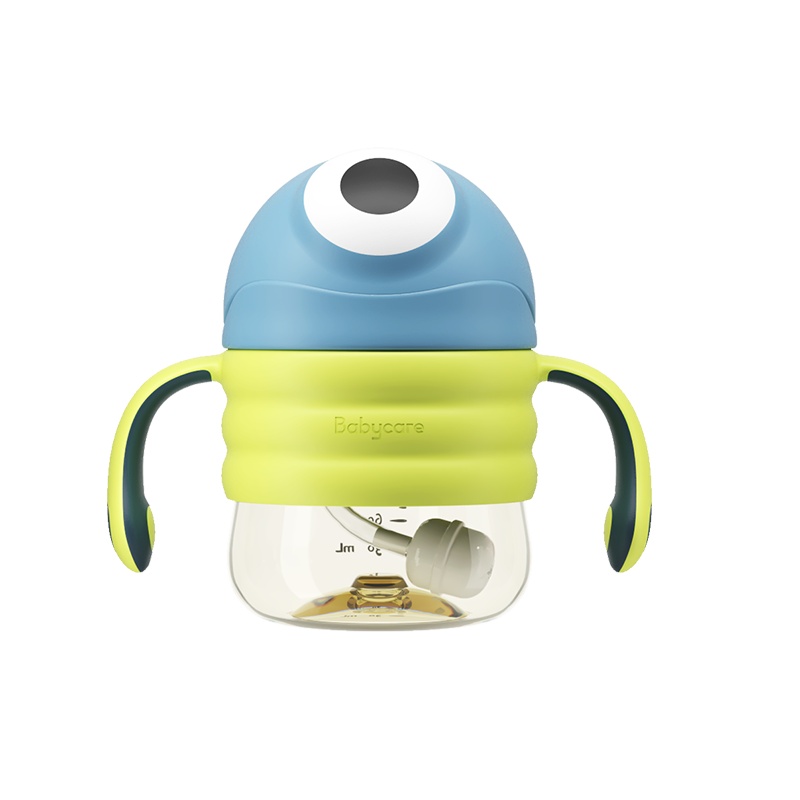 babycare婴儿大眼普迪仔学饮杯宝宝儿童吸管鸭嘴杯两用6个月PPSU-直饮晴空蓝220ml