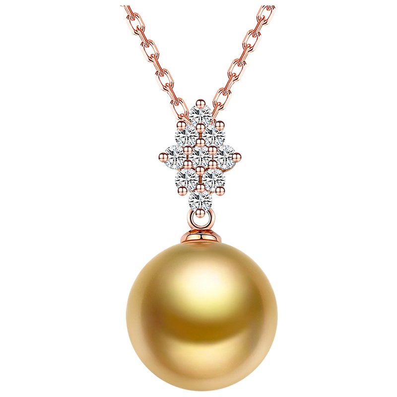 佰色传情12-13mm强光海水珍珠南洋金珠吊坠18K金钻石送长辈送朋友女礼物生日节日礼物